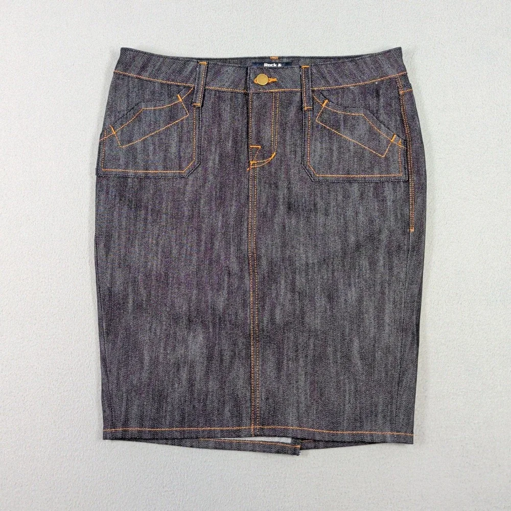 Rock & Republic Skirt Womens 27‎ Blue Denim Contrast Stitching Casual